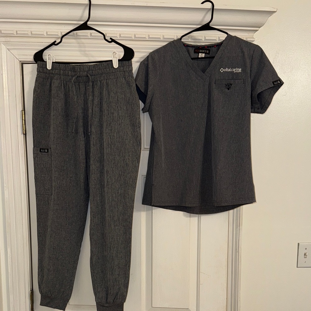 Charcoal Women's Jogger and Top SCRUB Set “Vital Caring”